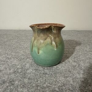 Studio Art Pottery  PotVase Sgnd High Gloss Green Brown MCM‎ Rustic Farmhouse